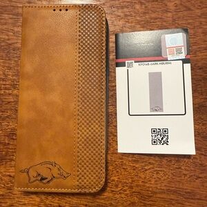 NWT Brown Leather Phone Case with Arkansas Razorbacks Design (KCS)
